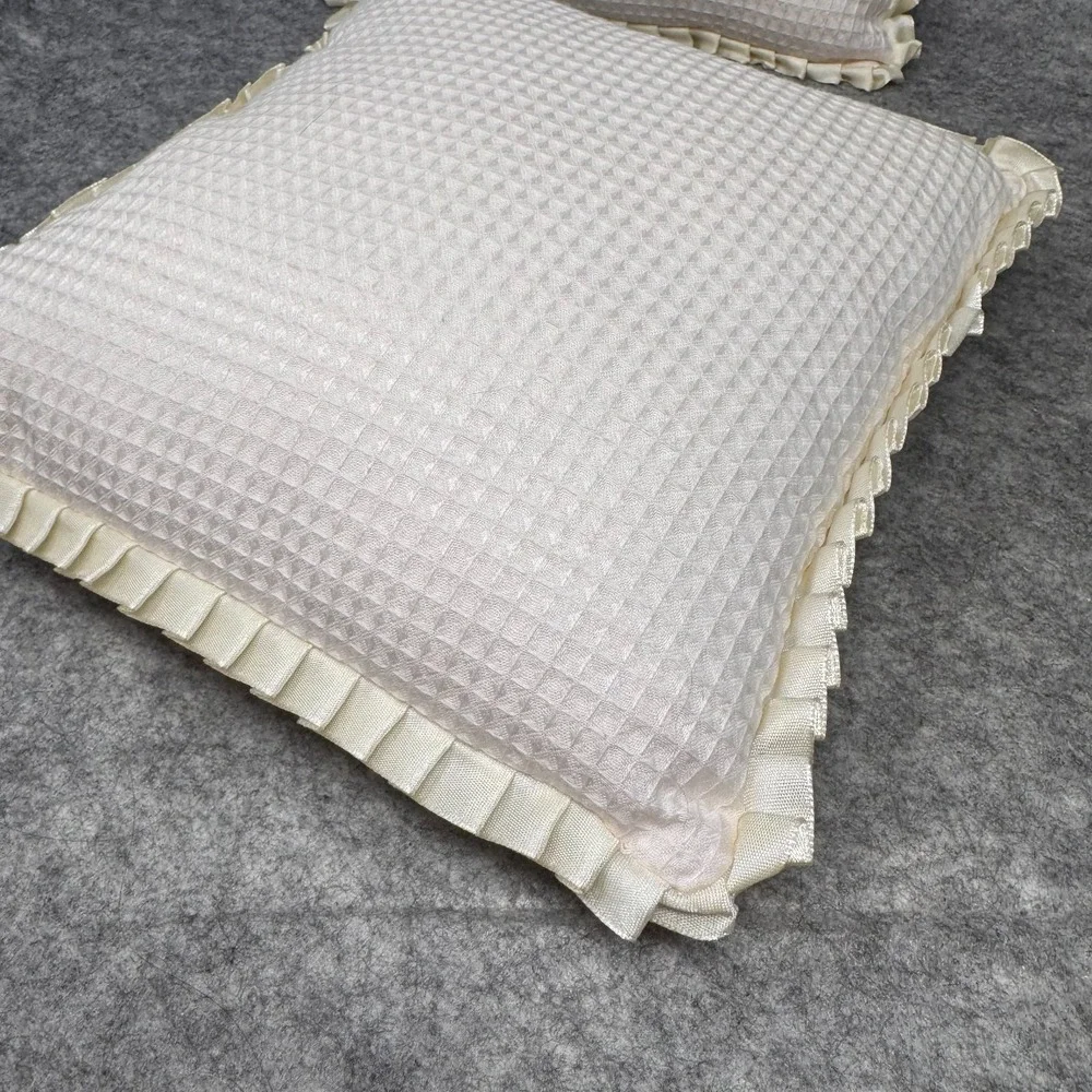 Vtg Joy Peace Pillows Waffle Knit Floral Embroidery 9x9 Satin Trim Cottagecore
